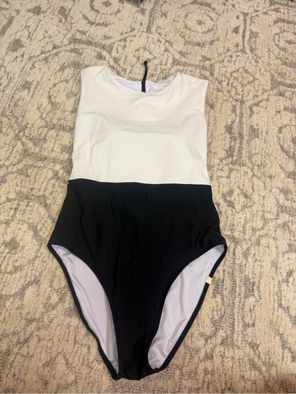 Two-Tone Black and White One-Piece Swimsuit
